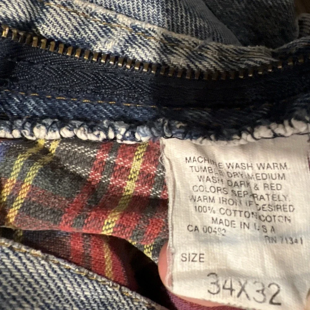 LL Bean Flannel lined Jeans distressed 34x32 (Fits 32x29.50) Made in‎ USA Ripped